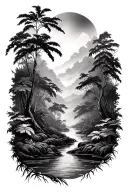 rainforest landscape tattoo featuring elements tattoo design idea