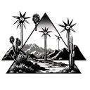 palm springs mountains with windmills and cactus and 3 triangles staggered tattoo design idea