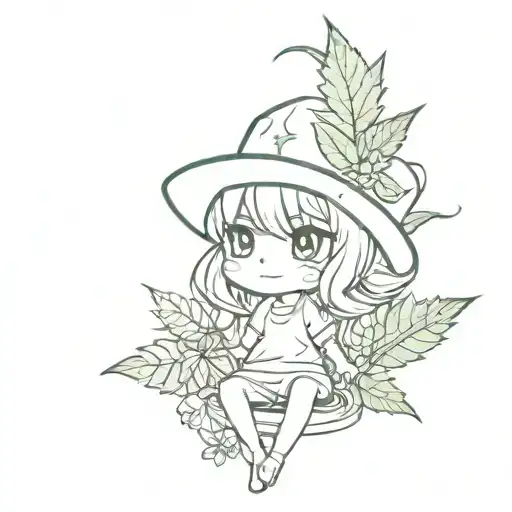 chibi weed leaf character tattoo design idea
