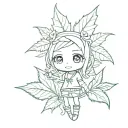 chibi weed leaf character tattoo design idea