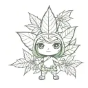 chibi weed leaf character tattoo design idea