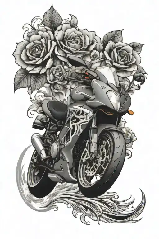 sportbike and flowers tattoo design idea