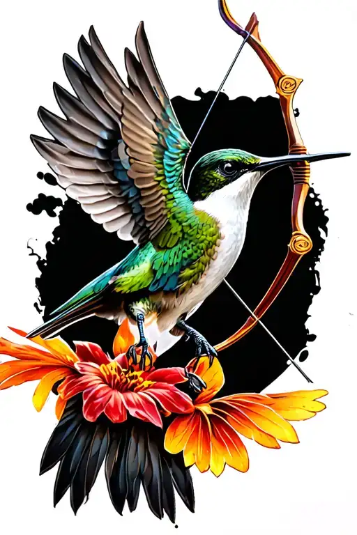 humming bird shooting a bow and arrow tattoo design idea