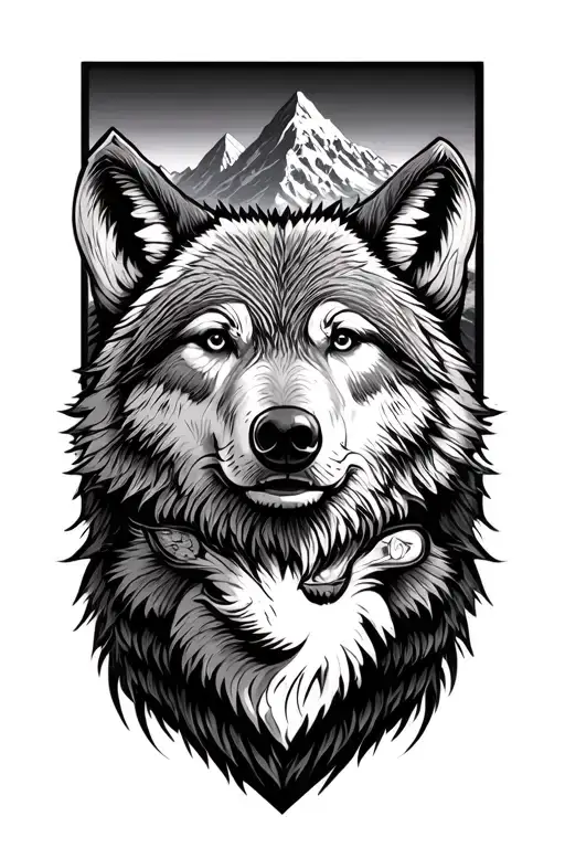 wolf, egal, and a bear with mountains as a background  tattoo design idea
