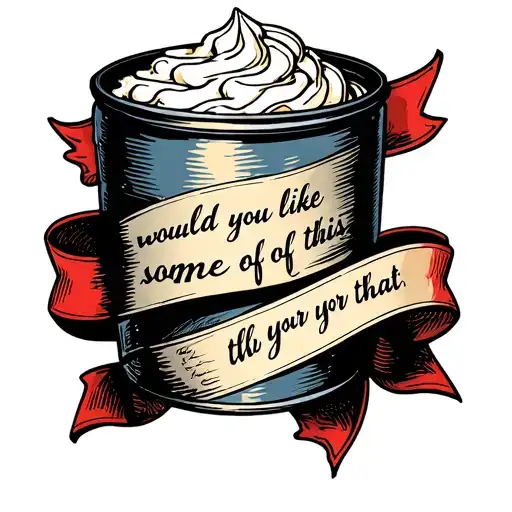 whipped cream canister with a ribbon that says "would you like some of this on your that" tattoo design idea