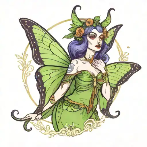 goddess woman Luna moth witchy tattoo design idea