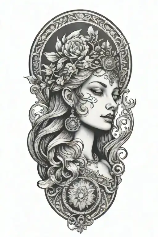 fortuna goddess hold coin inspired tattoo design idea