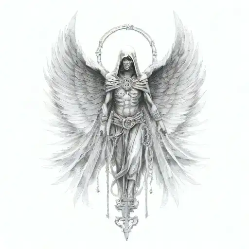 azrael, angel of death, chains tattoo design idea