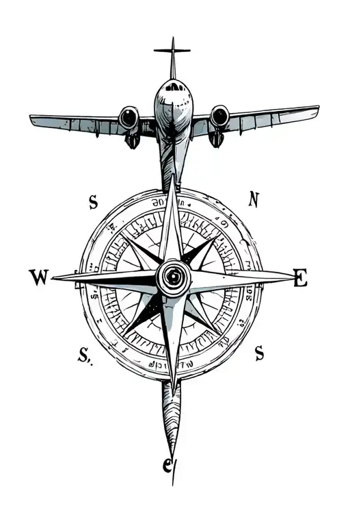 Compass and Airplane  tattoo design idea