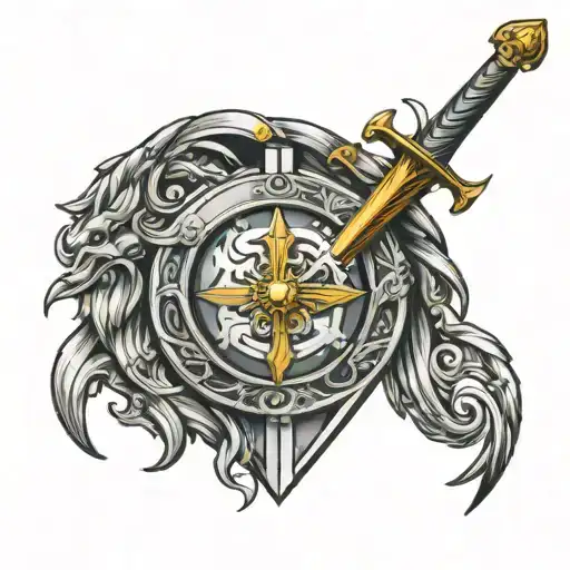 athenas shield  and maximus's sword  tattoo design idea