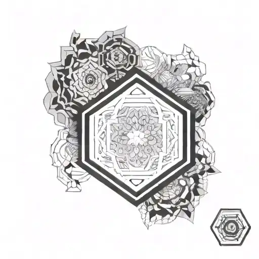 hexagon blackout sleeve tattoo design idea