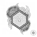 hexagon blackout sleeve tattoo design idea