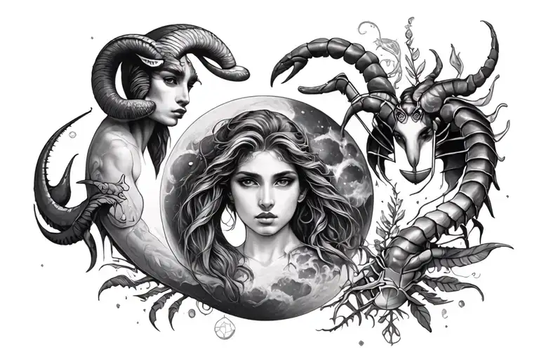 AQUARIUS, ARIES SCORPIO, LIBRA AND MOON tattoo design idea