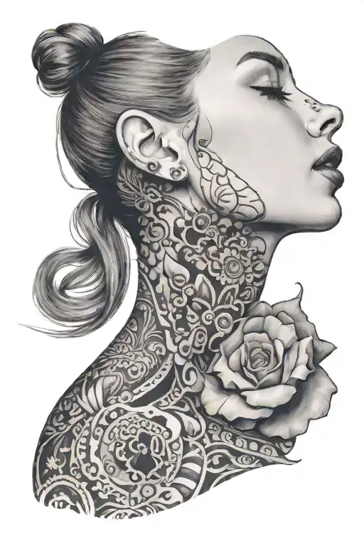 girl with hand around her throat tattoo design idea