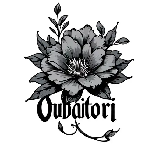 oubaitori word with flower tattoo design idea