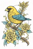 Yellow Canary with Blue Fire tattoo design idea