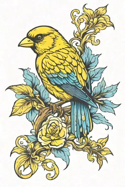 Yellow Canary with Blue Fire tattoo design idea