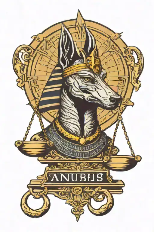 Anubis behind a scale of justice with the eye of horus behind Anubis' head tattoo design idea