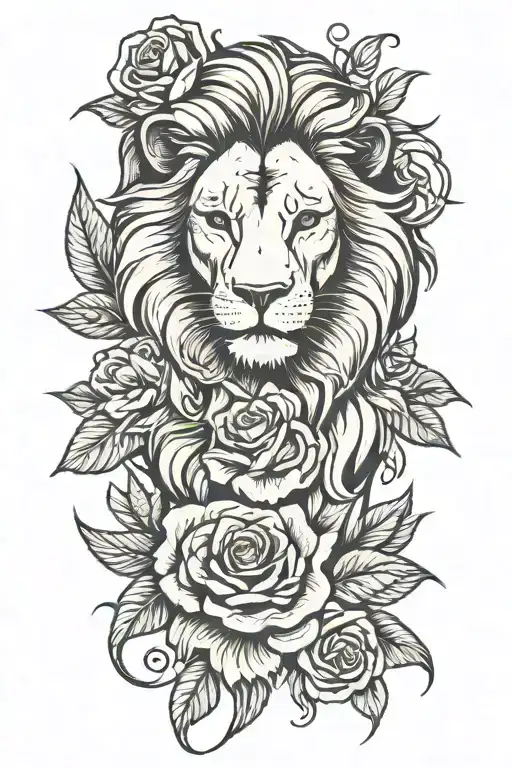 Lion and rose tattoo design idea