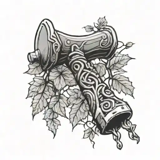 Thors hammer hanging from birch tree tattoo design idea