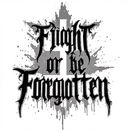 messy text and and a cross in the middle.  Text: Fight or be Forgotten made into it tattoo design idea
