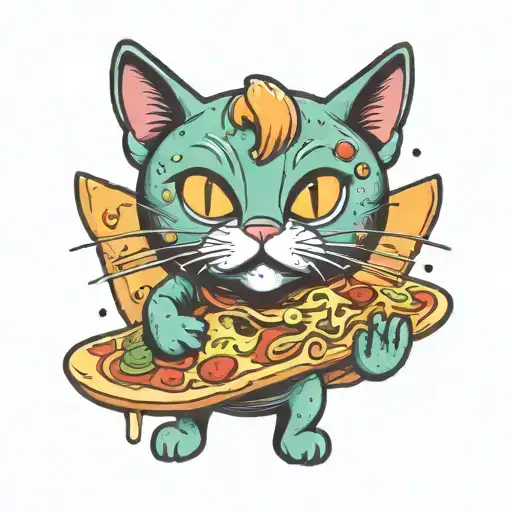 space cat pizza tattoo design idea