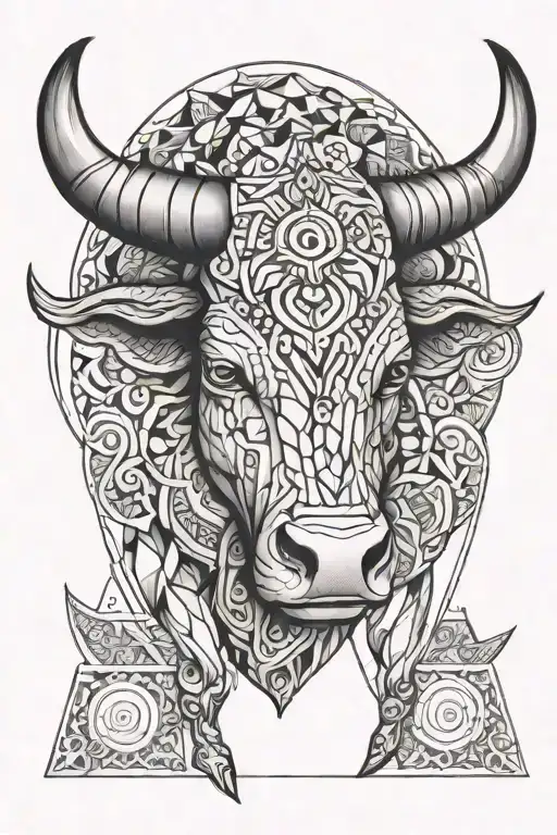 Taurus, bull, head, thigh tattoo design featuring, no shading tattoo design idea