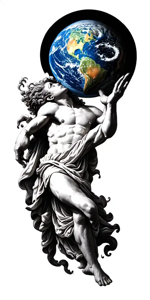 greek mythology inspired tattoo sleeve with atlas holding the earth on the top tattoo design idea