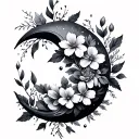 crescent moon with flowers tattoo design idea