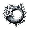 crescent moon with flowers tattoo design idea
