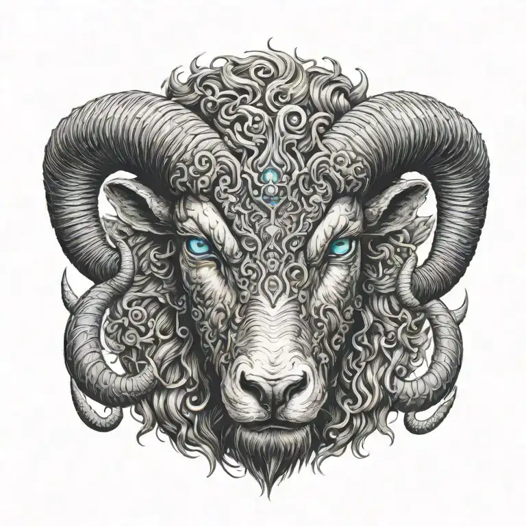 demonic aries with blue eyes looking tattoo design idea