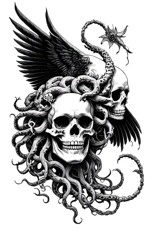 Icarus, Medusa, Skulls tattoo design idea
