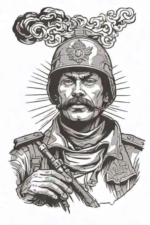 Russian soldier smoking against the sun tattoo design idea
