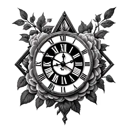 rose triangle mandala Roman clock embedded tattoo design idea