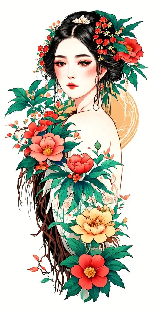 botanical forest cover tattoo design idea