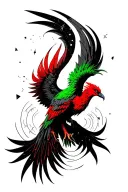 pheonix rising with Aquarius a tiny bit colored green and red and red black constellation surrounded tattoo design idea