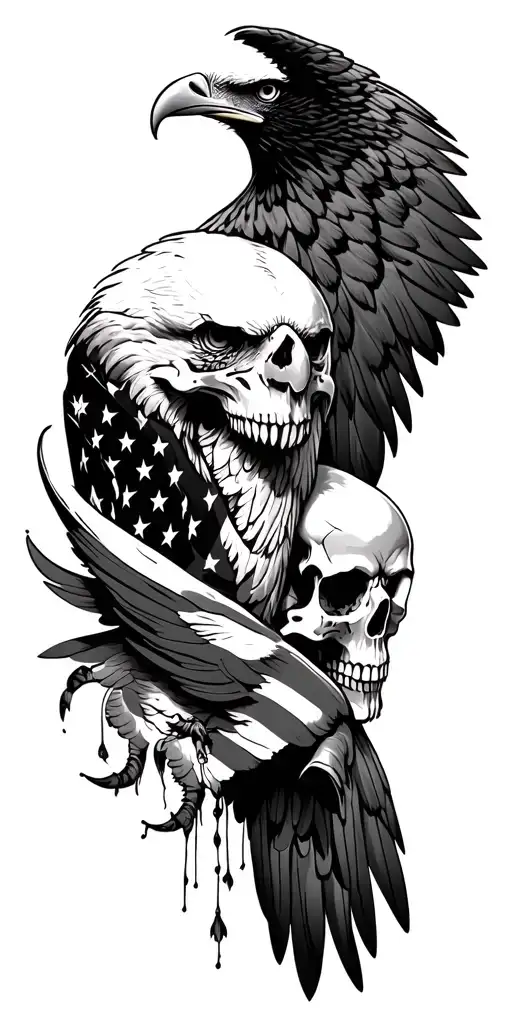 eagle us flag skulls surrounded tattoo design idea