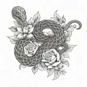 two snakes faced opposite direction, flowers around tattoo design idea