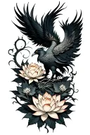 phoenix rising with lotus flowers intertwined tattoo design idea