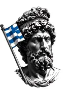 stoic virtues marcus aurelius with greek flag and time tattoo design idea