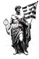 stoic virtues marcus aurelius with greek flag and time tattoo design idea