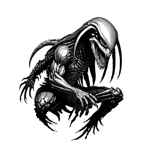 predator fighting alien tattoo design idea