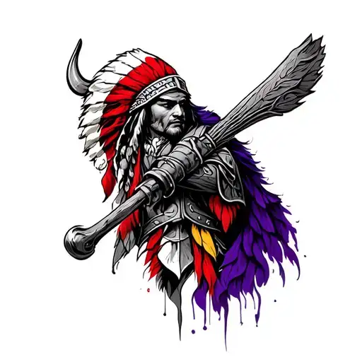 viking purple, knight gold, cavalier wine and indian red blue (braves) tattoo design idea