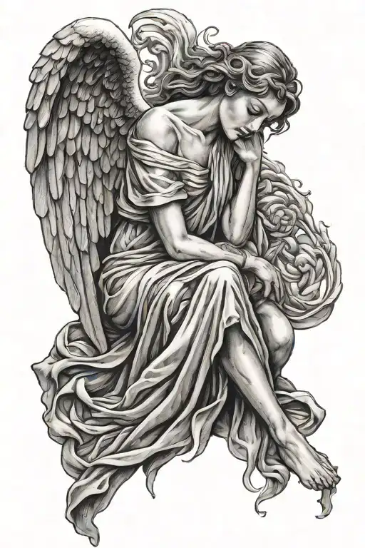 angel leaned and cry tattoo design idea