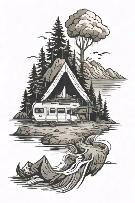 camping, surfing, travel, hiking, nature, oceans, lakes tattoo design idea