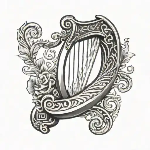 Irish harp with J initial tattoo design idea