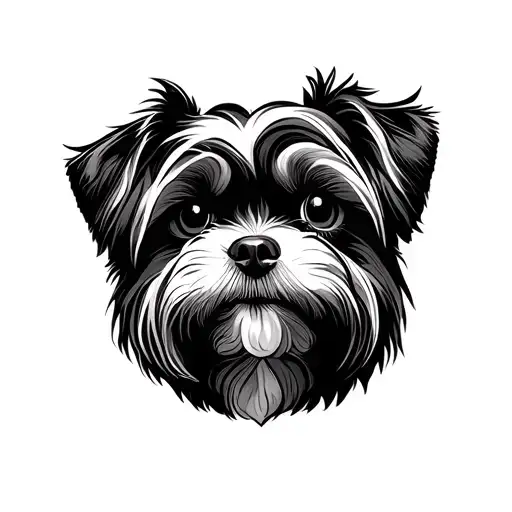 black shitzu dog face with floppy ears tattoo design idea