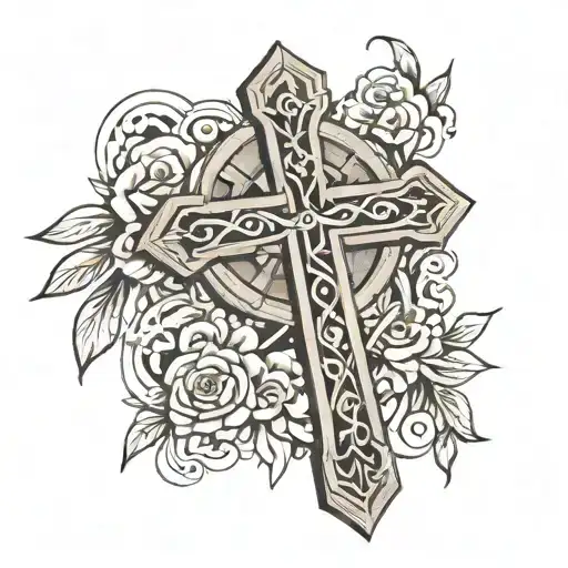 wooden cross with the word forgive across tattoo design idea