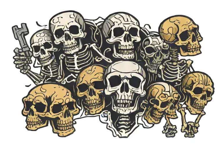 cartoon skull and skeletons tattoo design idea