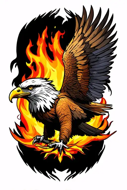 eagle and fire surrounded tattoo design idea